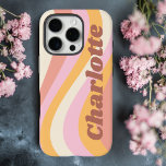 Girly Retro Vintage Wave Personalized Name iPhone 16 Pro Case<br><div class="desc">Girly Retro Vintage Wave Personalized Name iPhone 16 Pro Phone Cases features a retro wave in shades of pink, orange and white with your personalized name in elegant trendy modern script accented. Personalize by editing the text in the text box provided. Perfect for birthday, Christmas, Mother's Day, baby showers, bridal...</div>
