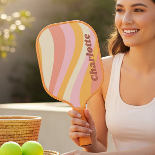 Girly Retro Vintage Wave Personalized Name Pickleball Paddle