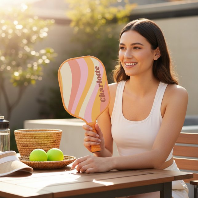 Girly Retro Vintage Wave Personalized Name Pickleball Paddle (Creator Uploaded)