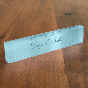 Girly Robin Egg Blue Faux Metallic Foil Desk Name Plate