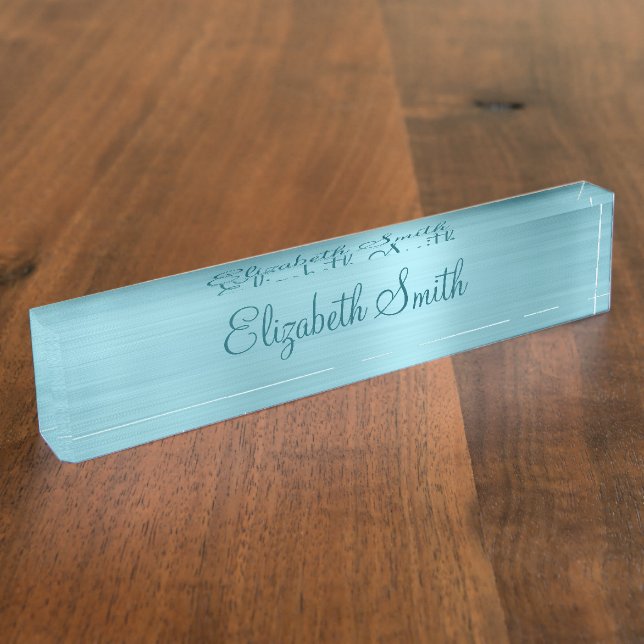 Girly Robin Egg Blue Faux Metallic Foil Desk Name Plate (Side)