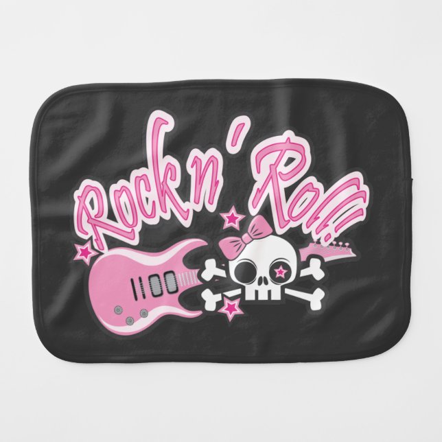 Girly Rock n' Roll Skull Burp Cloth (Front Horizontal)