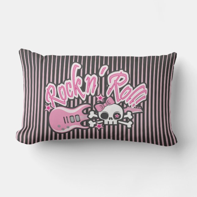 Girly Rock n' Roll Skull Lumbar Pillow (Front)