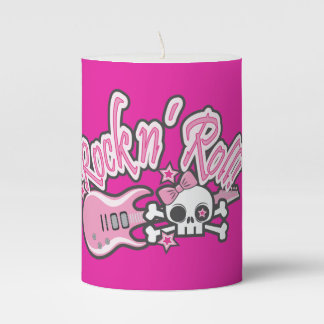 Girly Rock n' Roll Skull Pillar Candle