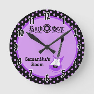 Girly Rock Star Purple Guitar Personalized Clock