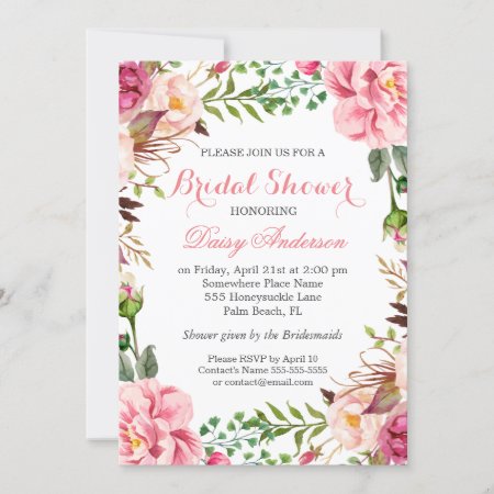 Girly Romantic Floral Wrap Wedding Bridal Shower Invitation