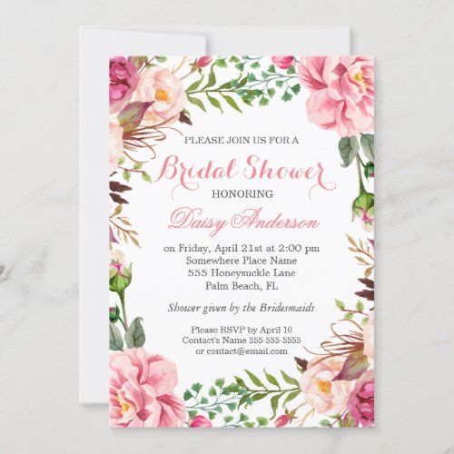 Girly Romantic Floral Wrap Wedding Bridal Shower 5x7 Paper Invitation Card