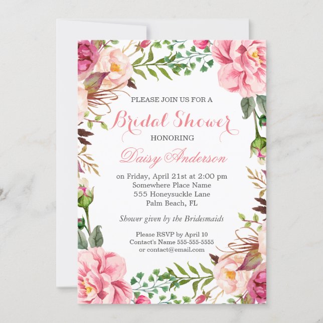 Girly Romantic Floral Wrap Wedding Bridal Shower Invitation (Front)