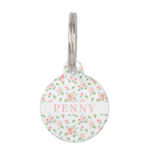 Girly Romantic Pink Rose Pet ID Tag