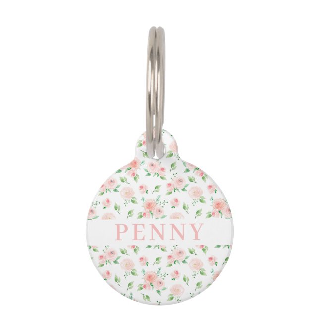 Girly Romantic Pink Rose Pet ID Tag (Front)