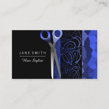 Girly Rose Blue & Black Scissor Design Business Card by chandraws at Zazzle