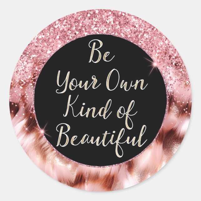 Girly Rose Glitzy Sparkle Gold Zebra Glitter Classic Round Sticker (Front)