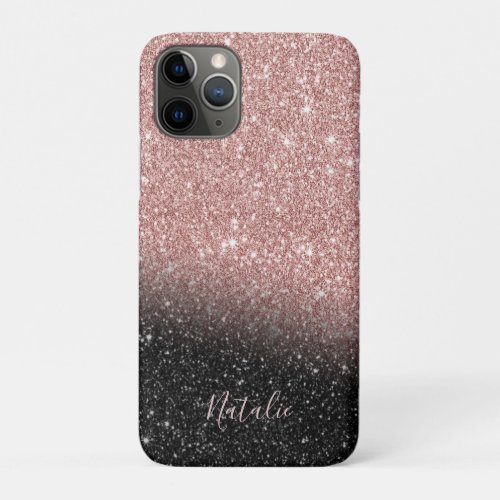 Girly Rose Gold  Black Glitter Ombre iPhone 11 Pro Case
