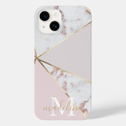 Girly Rose Gold Blush Geometric Monogram  Case_Mate iPhone 14 Case