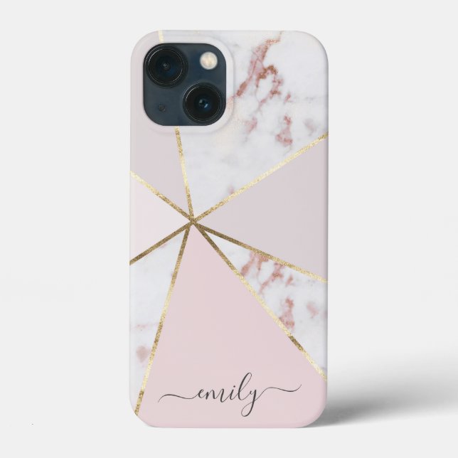 Girly Rose Gold Blush Geometric Name Modern  Case-Mate iPhone Case (Back)