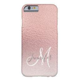 Girly Rose Gold Blush Metallic Foil Monogram Name Barely There iPhone 6 Case