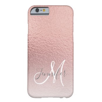 Girly Rose Gold Blush Metallic Foil Monogram Name Barely There Iphone 6 Case by epclarke at Zazzle