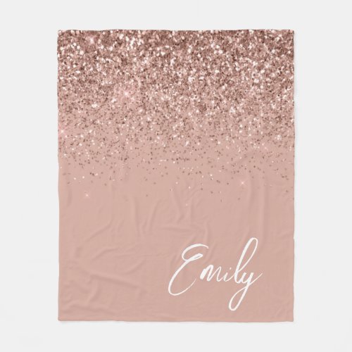 Girly Rose Gold Blush Pink Glitter Monogram Fleece