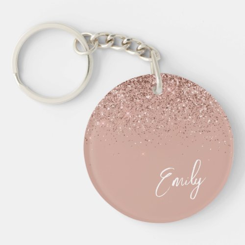 Girly Rose Gold Blush Pink Glitter Monogram Keycha Keychain