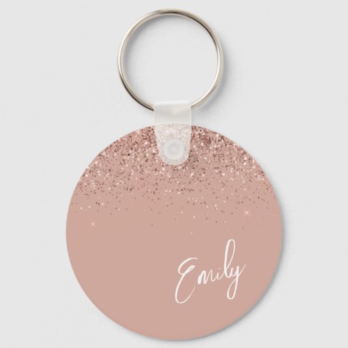 Girly Rose Gold Blush Pink Glitter Monogram Keycha Keychain