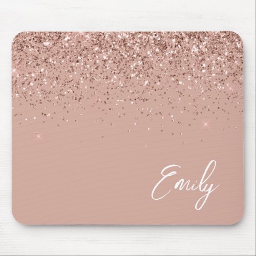 Girly Rose Gold _ Blush Pink Glitter Monogram Mous Mouse Pad