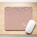 Girly Rose Gold - Blush Pink Glitter Monogram Mous Mouse Pad<br><div class="desc">Rose Gold - Blush Pink Sparkle Glitter Brushed Metal Monogram Name and Initial Mousepad (mouse pad). This makes the perfect sweet 16 birthday,  wedding,  bridal shower,  anniversary,  baby shower or bachelorette party gift for someone that loves glam luxury and chic styles.</div>