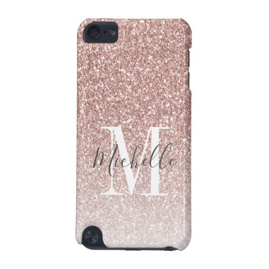 Girly Rose Gold Blush Pink Glitter Monogram Name iPod Touch (5th Generation) Case (Back)