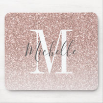 Girly Rose Gold Blush Pink Glitter Monogram Name Mouse Pad Girly Rose Gold Blush Pink Glitter Monogram Name Mouse Pad