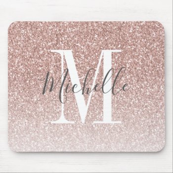 Girly Rose Gold Blush Pink Glitter Monogram Name Mouse Pad by monogramgallery at Zazzle