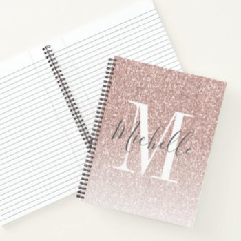 Girly Rose Gold Blush Pink Glitter Monogram Name Notebook by monogramgallery at Zazzle
