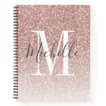 Girly Rose Gold Blush Pink Glitter Monogram Name Notebook Girly Rose Gold Blush Pink Glitter Monogram Name Notebook