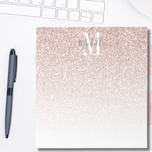 Girly Rose Gold Blush Pink Glitter Monogram Name Notepad (Creator Uploaded)