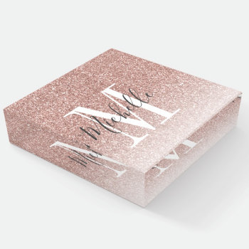 Girly Rose Gold Blush Pink Glitter Monogram Name Paperweight by epclarke at Zazzle