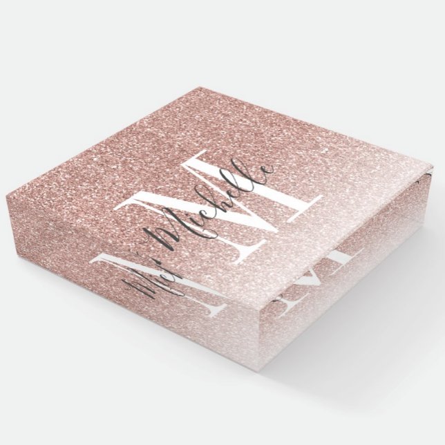 Girly Rose Gold Blush Pink Glitter Monogram Name Paperweight (Creator Uploaded)