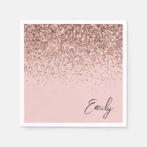 Girly Rose Gold Blush Pink Glitter Monogram Napkins
