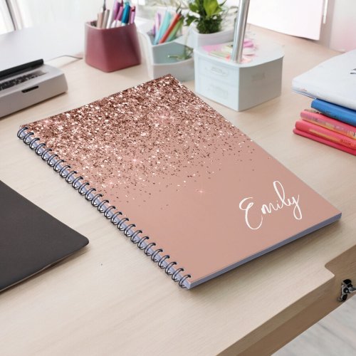 Girly Rose Gold Blush Pink Glitter Monogram Notebook