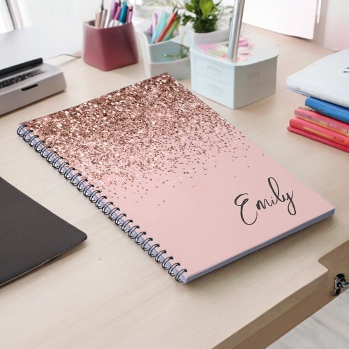 Girly Rose Gold Blush Pink Glitter Monogram Notebook