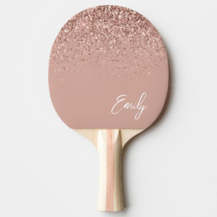 Girly Rose Gold Blush Pink Glitter Monogram Ping P Ping Pong Paddle