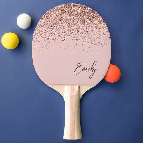 Girly Rose Gold Blush Pink Glitter Monogram Ping Pong Paddle