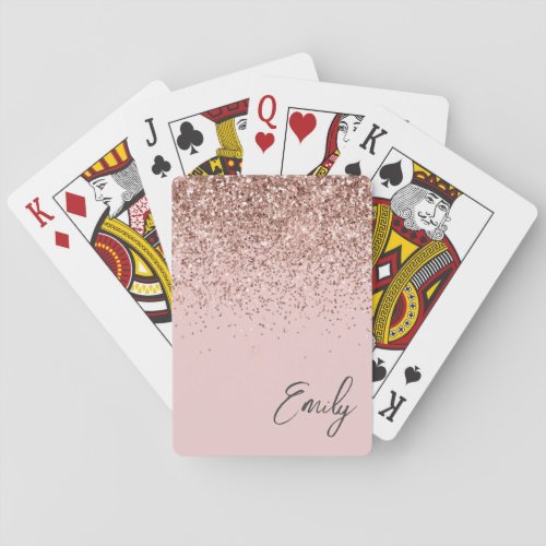 Girly Rose Gold Blush Pink Glitter Monogram Playing Cards