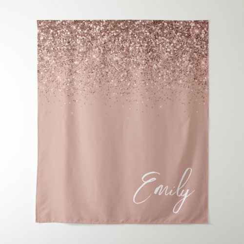 Girly Rose Gold Blush Pink Glitter Monogram Tapestry
