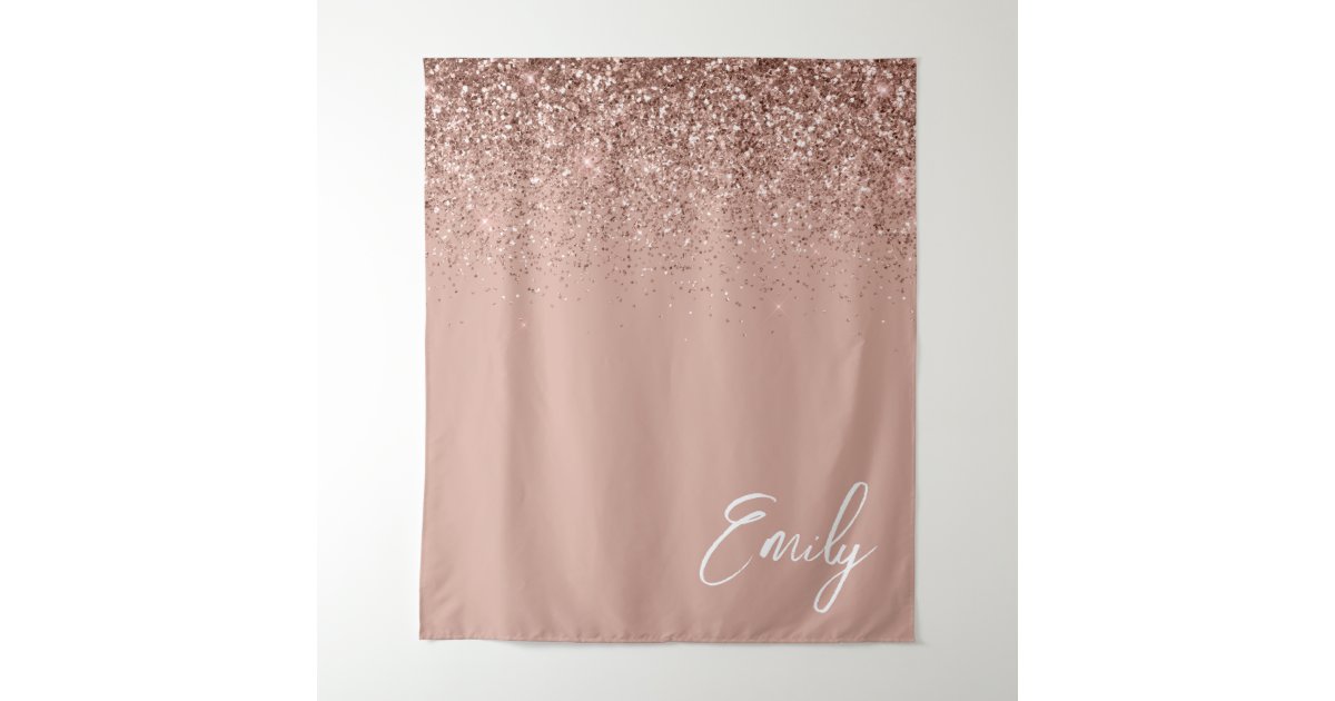Girly Rose Gold Blush Pink Glitter Monogram Tapestry | Zazzle