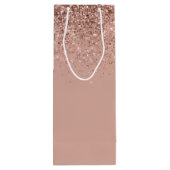 Girly Rose Gold Blush Pink Glitter Monogram Wine Gift Bag (Back)