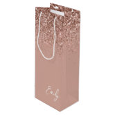 Rose Gold - Blush Pink Glitter Metal Monogram Name Large Gift Bag