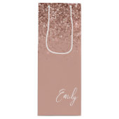 Girly Rose Gold Blush Pink Glitter Monogram Wine Gift Bag (Front)