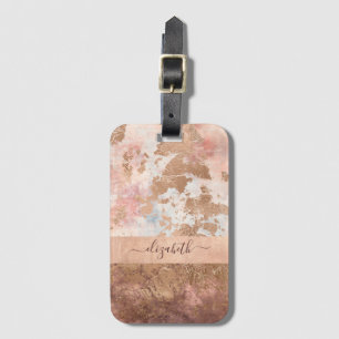 Girly Rose Gold Blush Pink Marble Luggage Tag