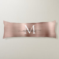 Girly Rose Gold Brushed Metal Monogram Script Name