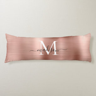 Girly Rose Gold Brushed Metal Monogram Script Name Body Pillow