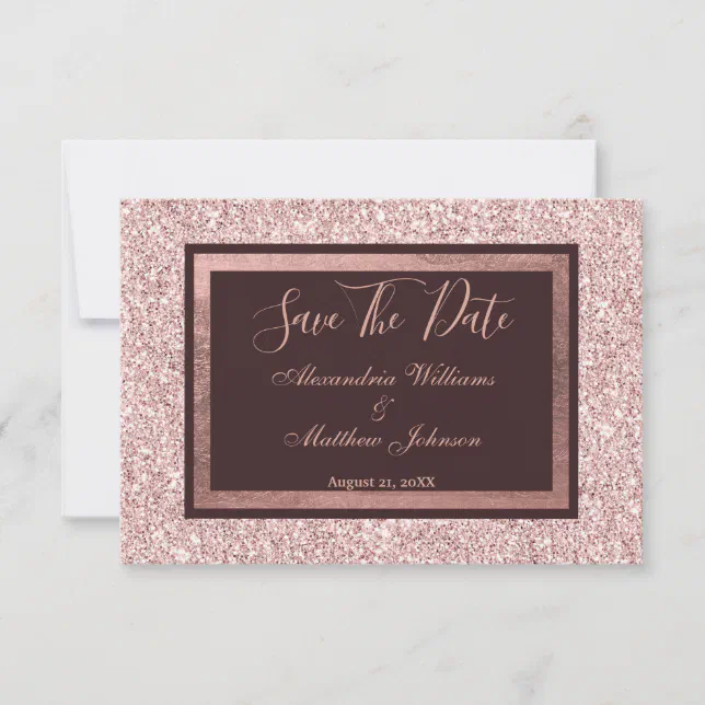 Girly rose gold burgundy glitter Save The Date | Zazzle