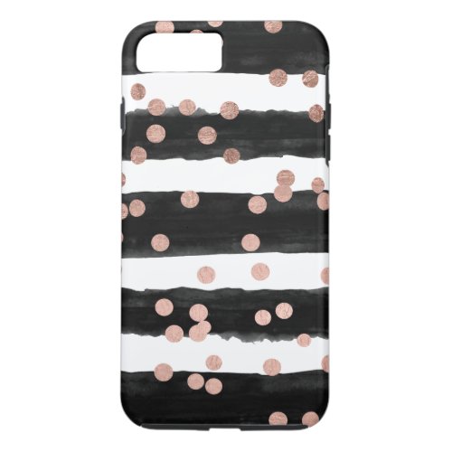 Girly rose gold confetti black watercolor stripes iPhone 8 plus7 plus case